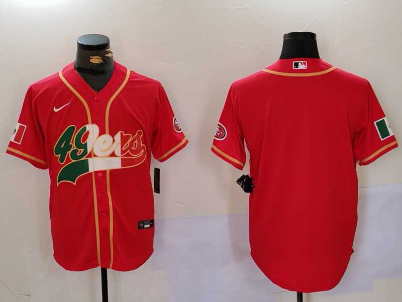 Men%27s San Francisco 49ers Red With Patch Cool Base Stitched Baseball Jersey